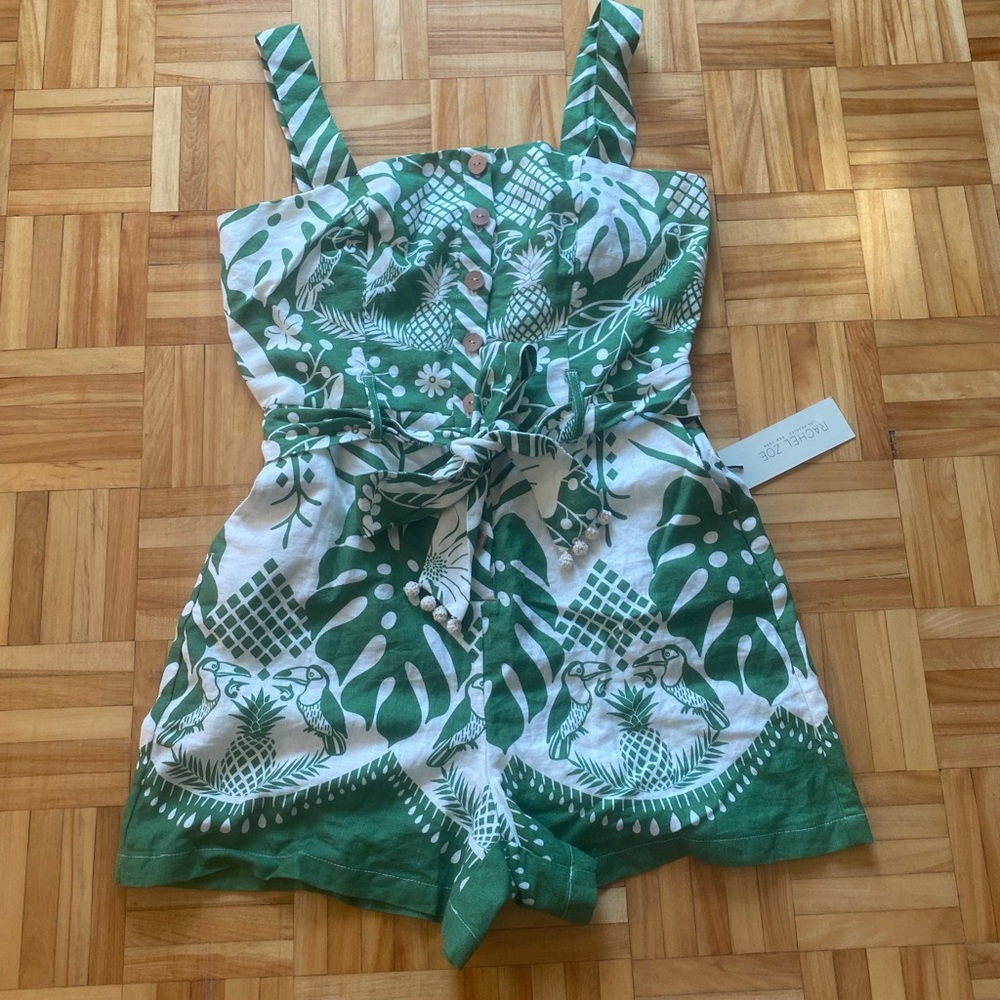 Green and White Patterned Romper